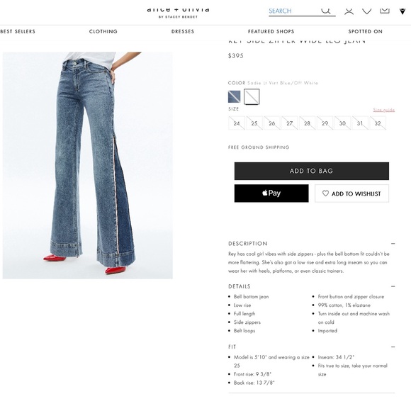 Alice + Olivia Rey Side Zipper Blue Off White Wide Leg Jeans - Picture 3 of 16